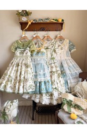 Mademoiselle Pearl Four Leaf Clover and Lime Blouse Apron Overdress JSK and Ops(Reservation/2 Colours/Full Payment Without Shipping)